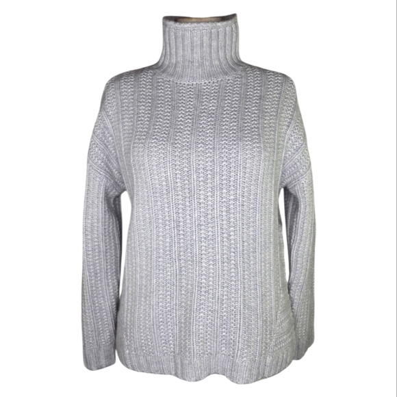 Garnet Hill 100% Cashmere Gray Chunky Knit Turtleneck Sweater Women’s M NWOT - Picture 1 of 7